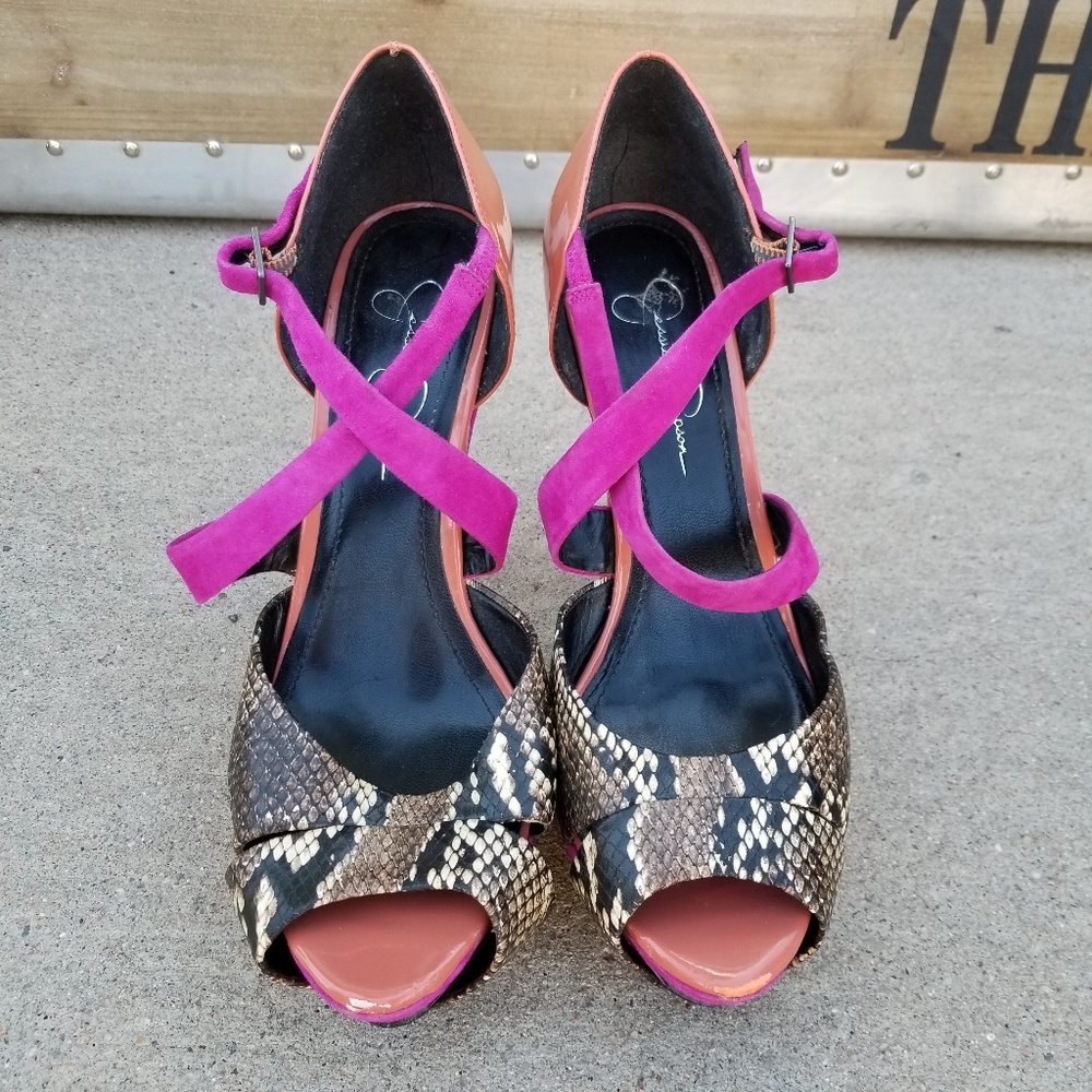 Jessica Simpson Fuchsia and Brown Snakeskin Heels